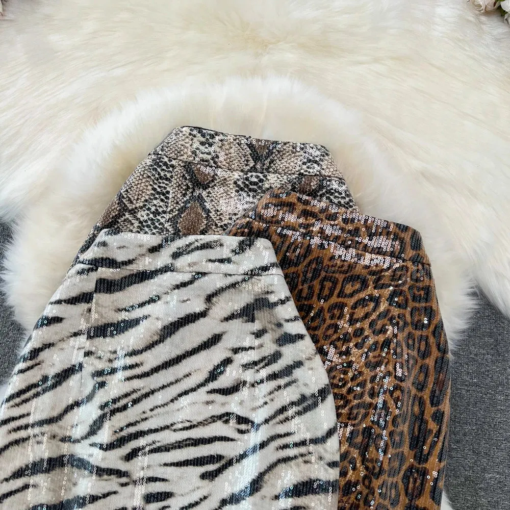 Leopard Print PU Leather Skirt