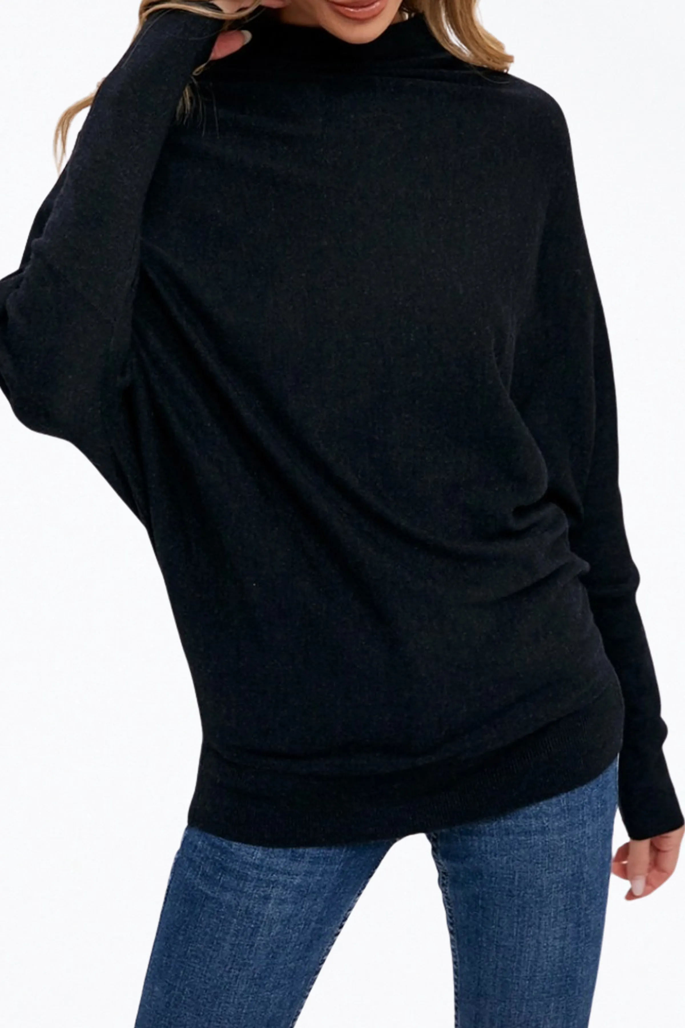 LIGHTWEIGHT SLOUCH-NECK DOLMAN PULLOVER