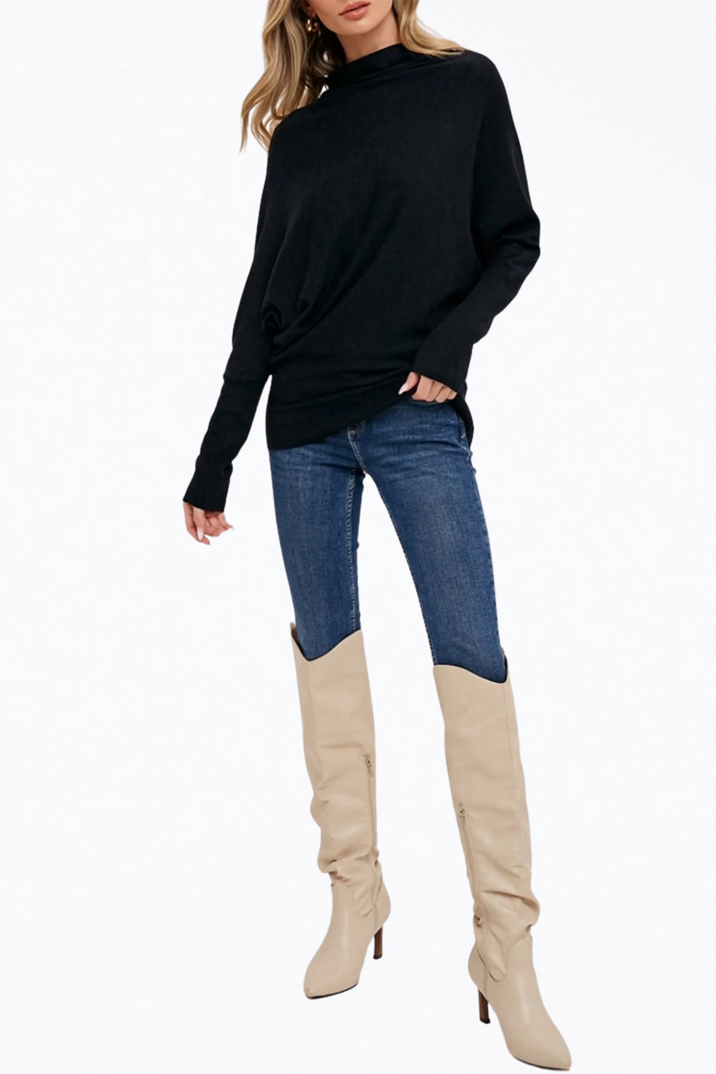 LIGHTWEIGHT SLOUCH-NECK DOLMAN PULLOVER