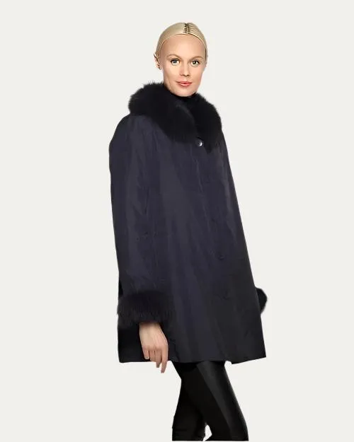 LINDA RICHARDS | Reversible Fox Coat | Navy