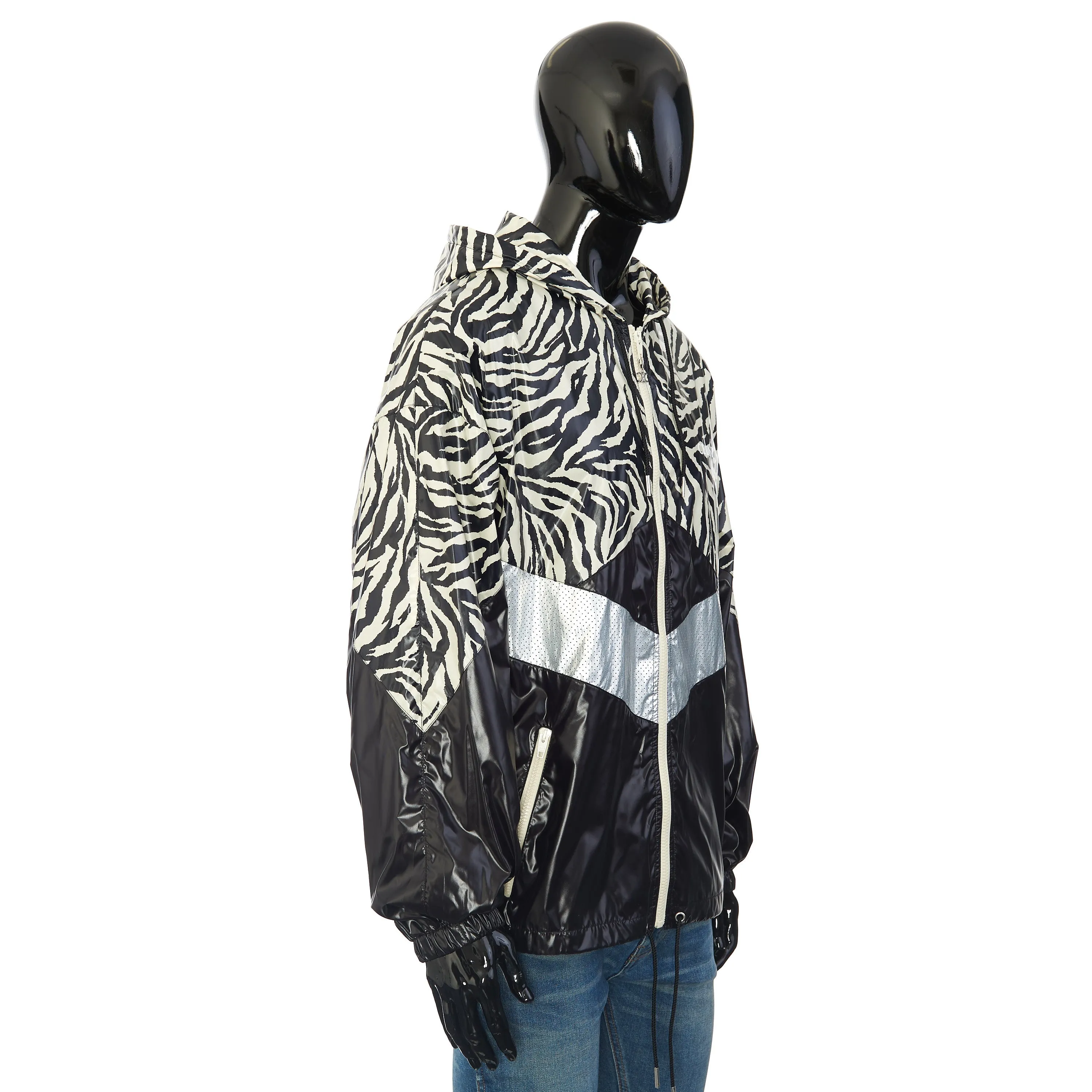 Loose Cut Jacket With Zebra Look & Nylon Coating