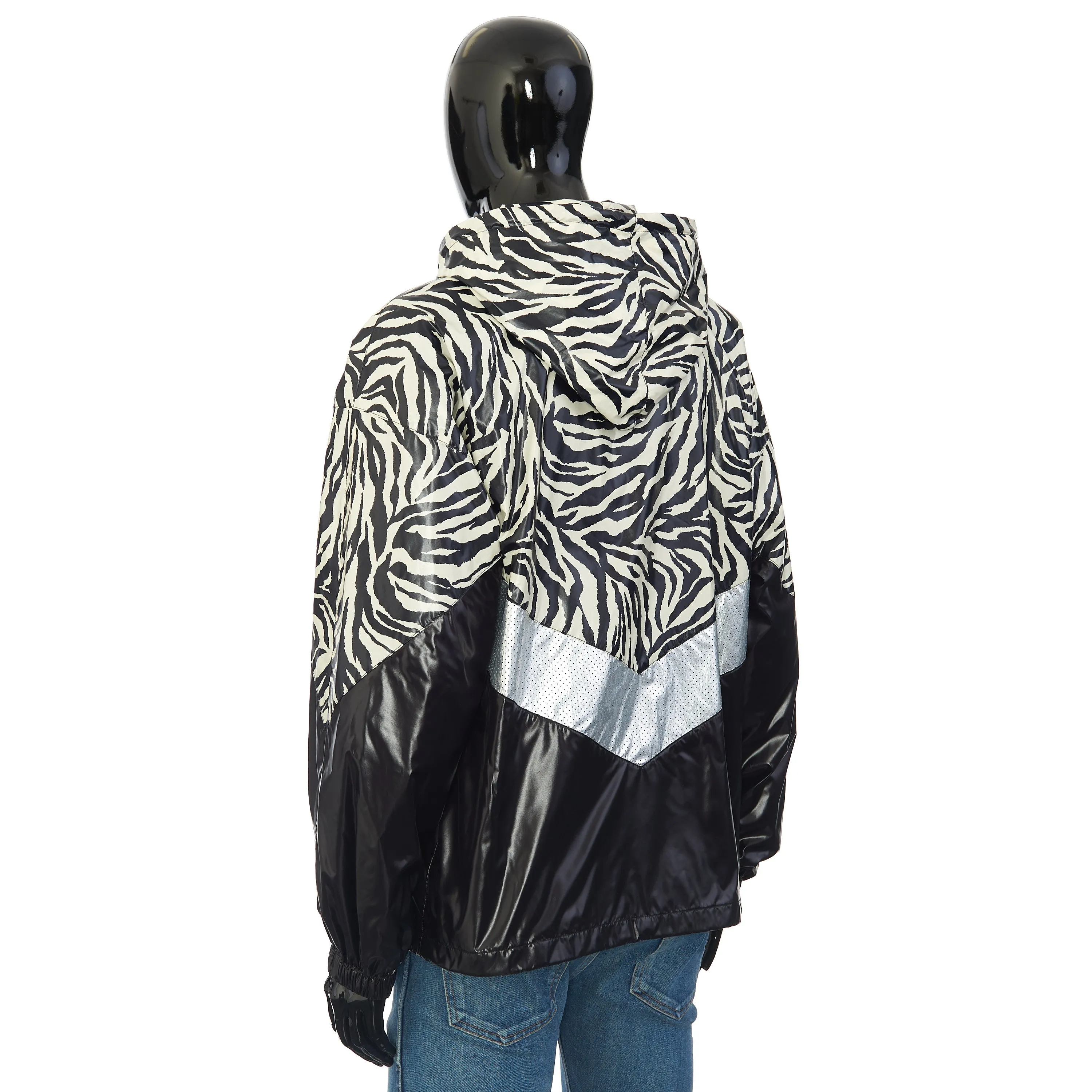 Loose Cut Jacket With Zebra Look & Nylon Coating