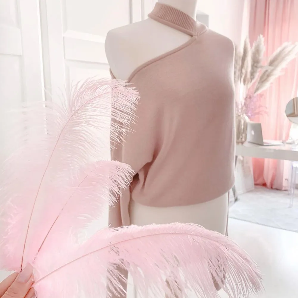 Loose Irregular Halter One Shoulder Sweaters Pink