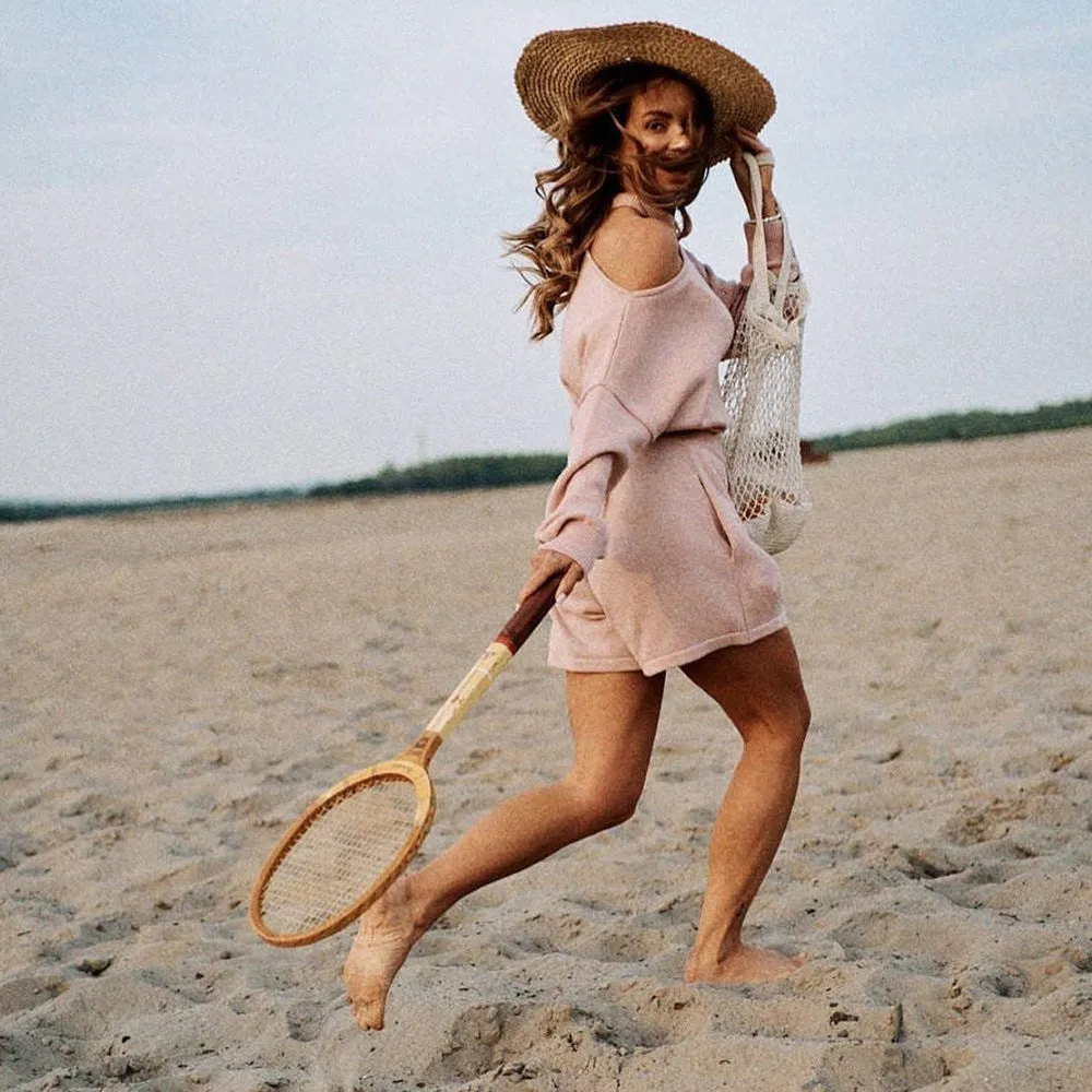 Loose Irregular Halter One Shoulder Sweaters Pink