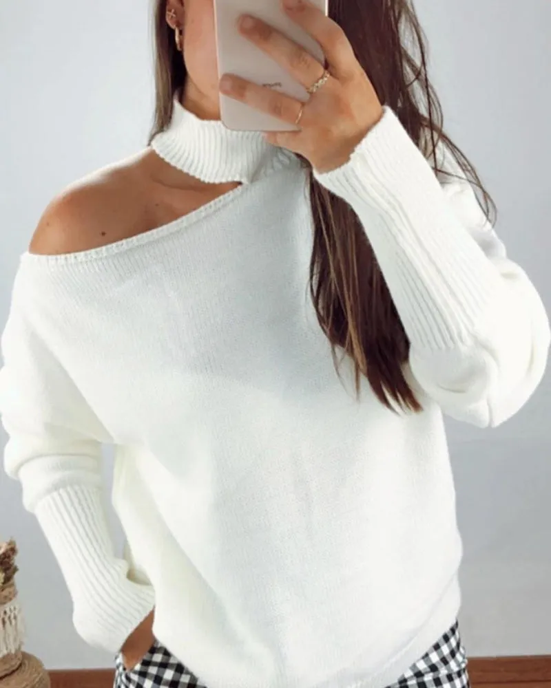 Loose Irregular Halter One Shoulder Sweaters Pink
