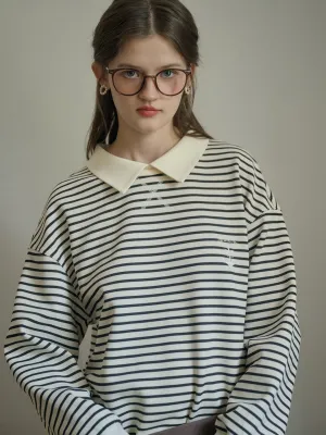 Luella SR Logo Embroidered Contrast Collar Striped Sweatshirt