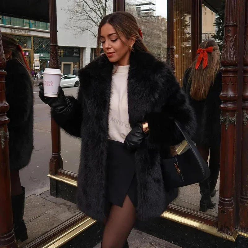 Luxury Winter Jacket  Furry Coat Long Stylish Girl Fluffy Designer Reliable delivery Limited-edition Outerwear Fox Women Fur Overcoats Brand Fur Faux Lapels