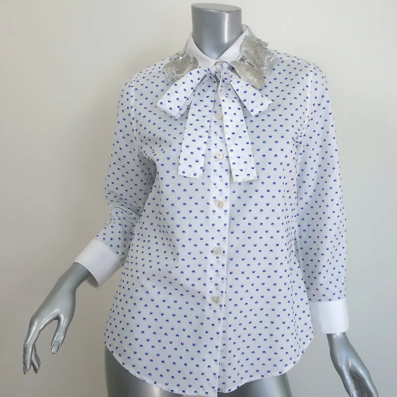 Marc Jacobs Sequined Collar Shirt White Polka Dot Size 6 Long Sleeve Top