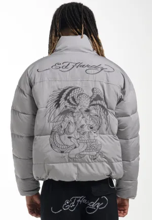 Mens Eye-Ball-Skull Puffer Jacket - Grey