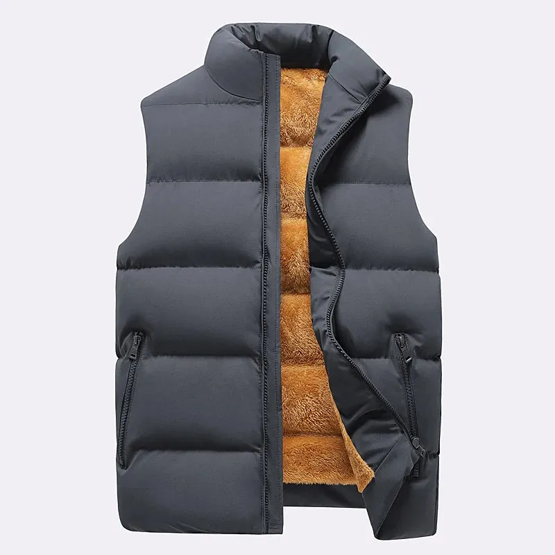 Men's Puffer Vest Warm Sleeveless Winter Jackets Waterproof Zipper Coats With Stand-Up Collar Casual Lightweight Outerwear For Cold Weather C2