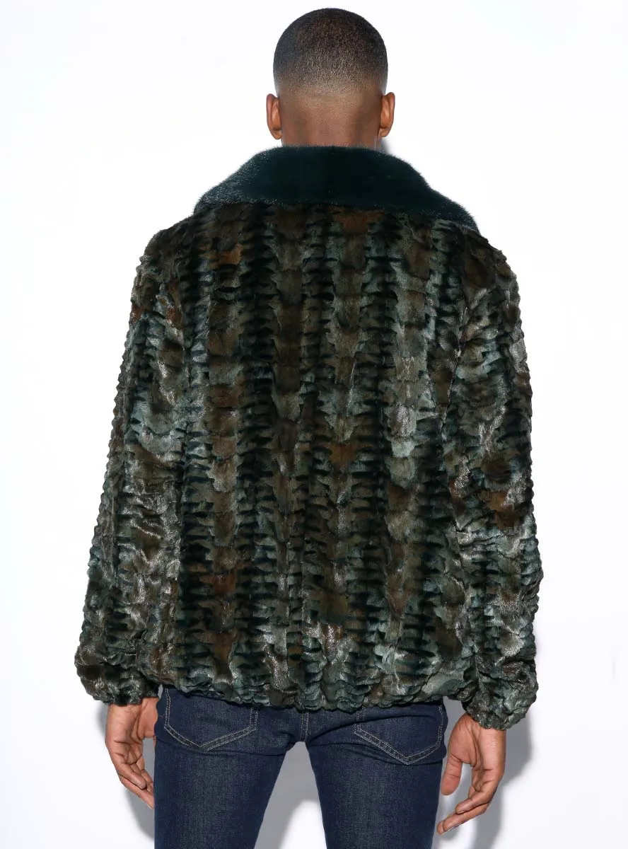 Men's Sheared Mink Fur Bomber Jacket with Full Skin Mink Fur Collar