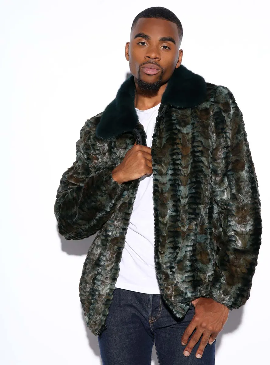 Men's Sheared Mink Fur Bomber Jacket with Full Skin Mink Fur Collar