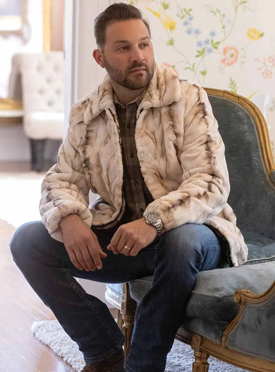 Men's Sheared Mink Fur Bomber Jacket with Full Skin Mink Fur Collar