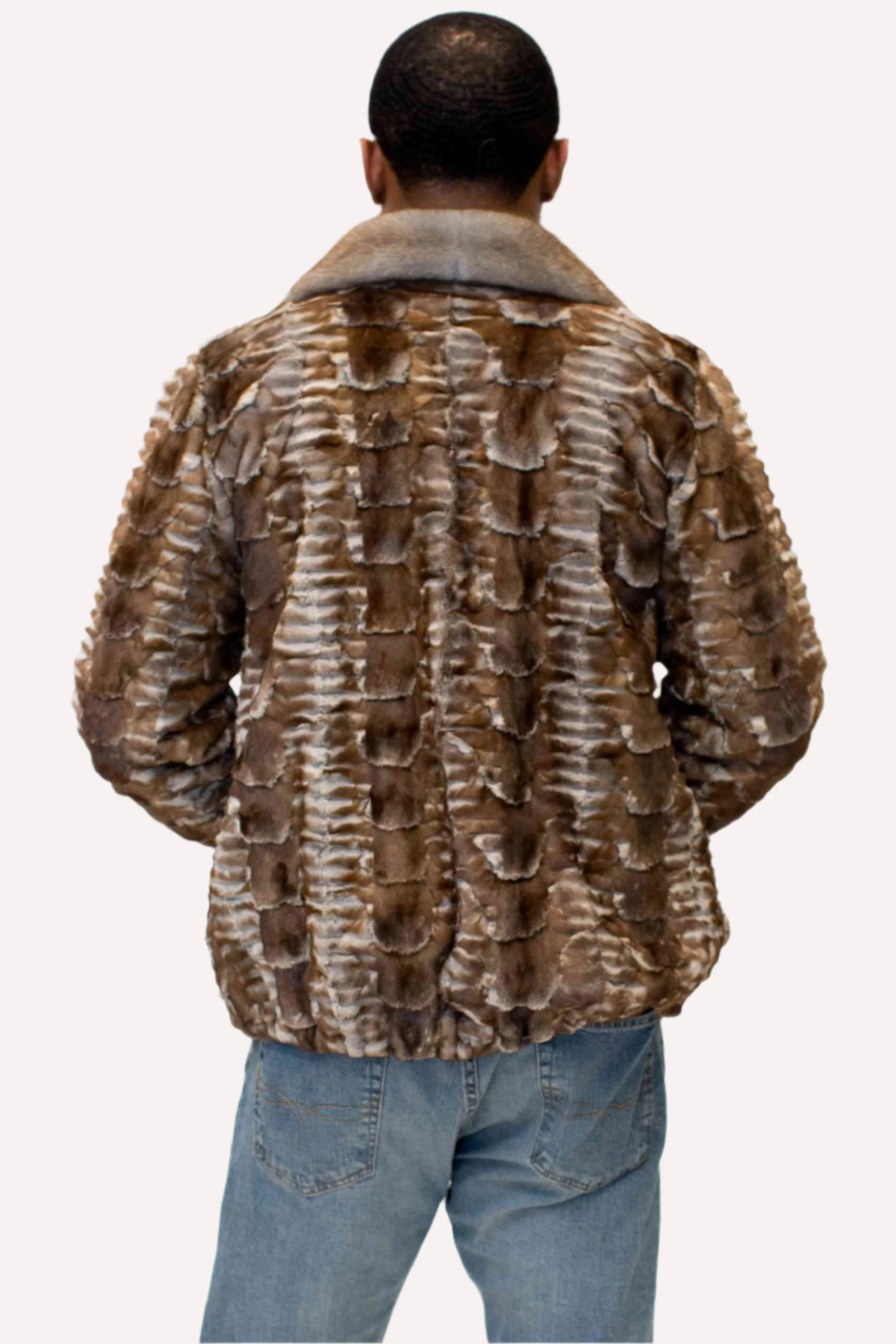 Men's Sheared Mink Fur Bomber Jacket with Full Skin Mink Fur Collar