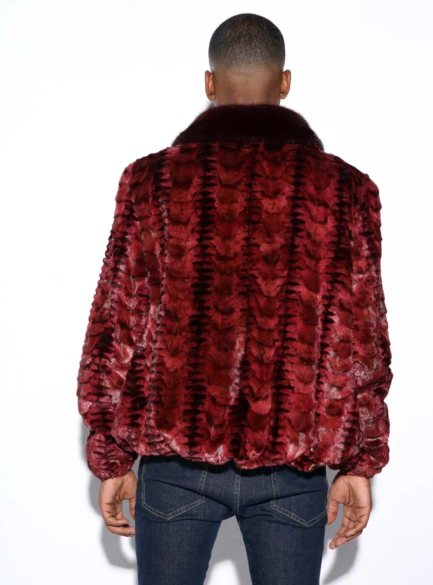 Men's Sheared Mink Fur Bomber Jacket with Full Skin Mink Fur Collar