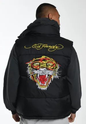 Mens Tiger-Head-Gillet Puffer Jacket - Black