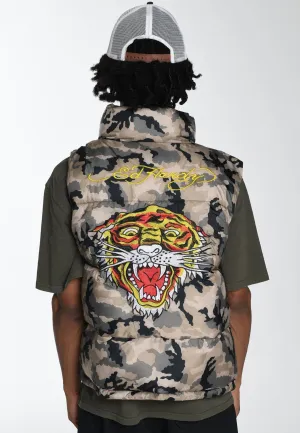 Mens Tiger-Head-Gillet Puffer Jacket - Camo