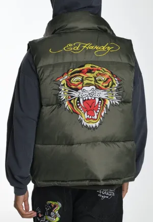 Mens Tiger-Head-Gillet Puffer Jacket - Green