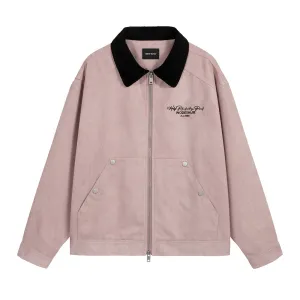 Men's Women's Suede Leather Letter Graphic Color Block Zip Up Long Sleeve Jacket Vintage Streetwear Unisex Coats