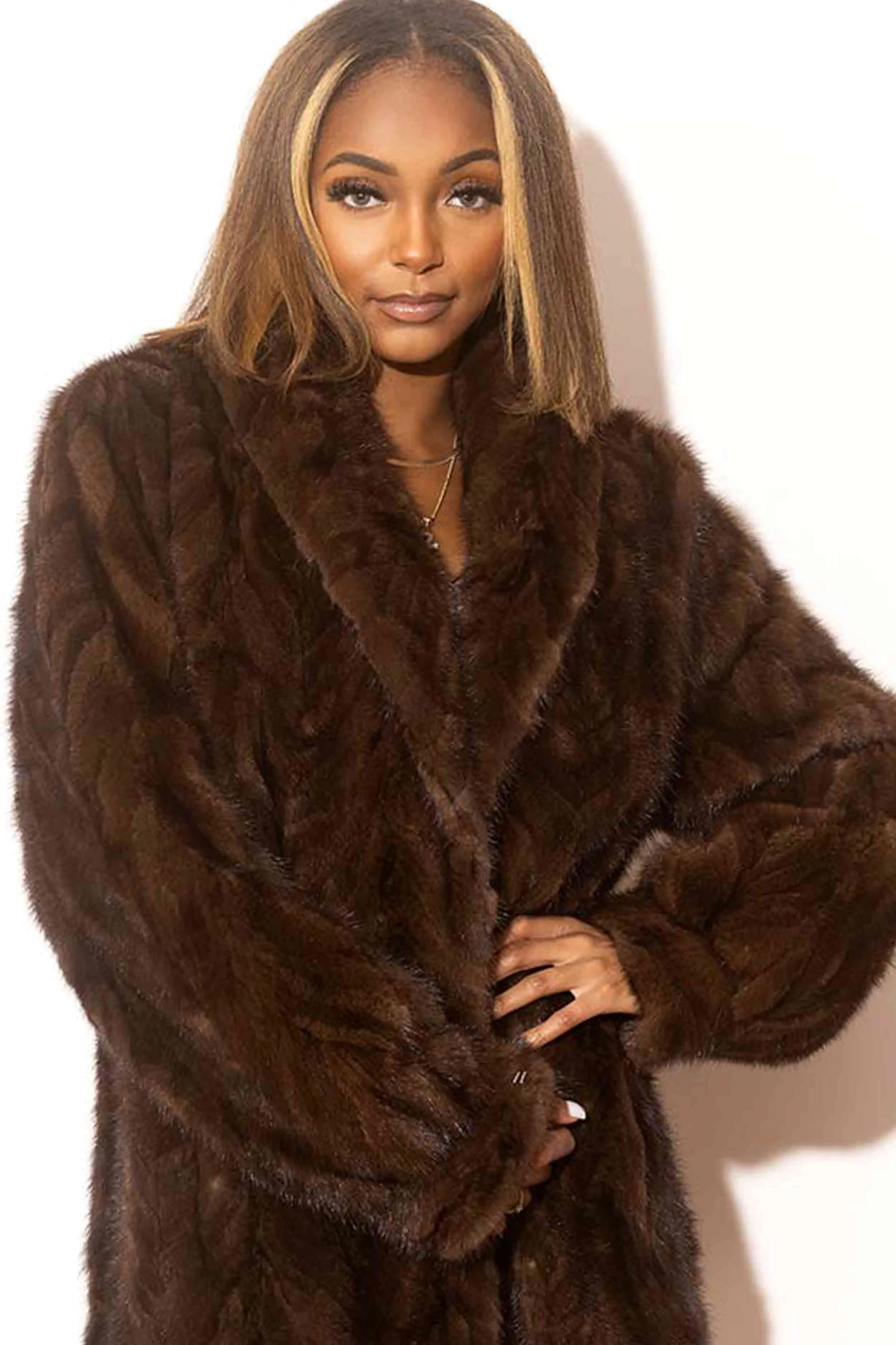 Mink Fur Jacket with Shawl Collar & Bracelet Cuffs