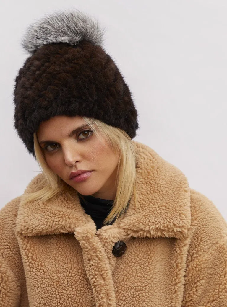 Mink Fur Knit Pom Beanie