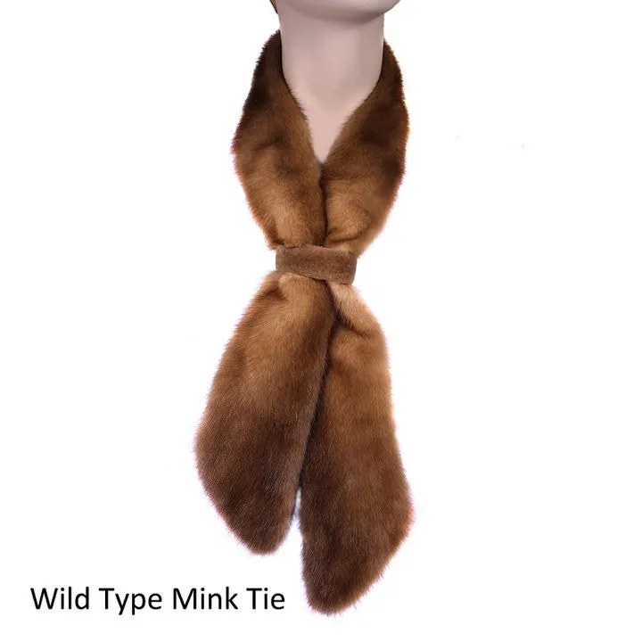 MINK FUR TIE/SCARF (CHOOSE BLUE IRIS, MAHOGANY, WILD TYPE, OR RED)