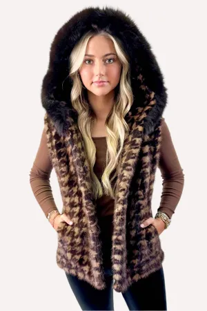 Mink Fur Vest with Fox Fur Trim Hood