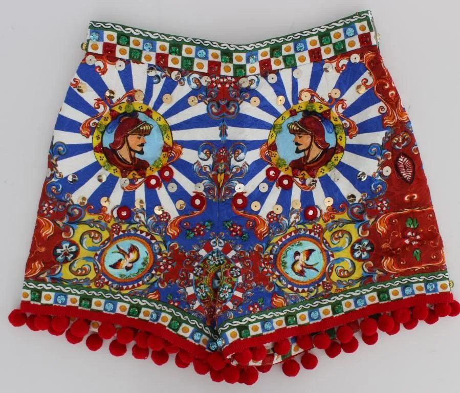 Multicolor Carretto Crystal Pom Pom Mini Shorts