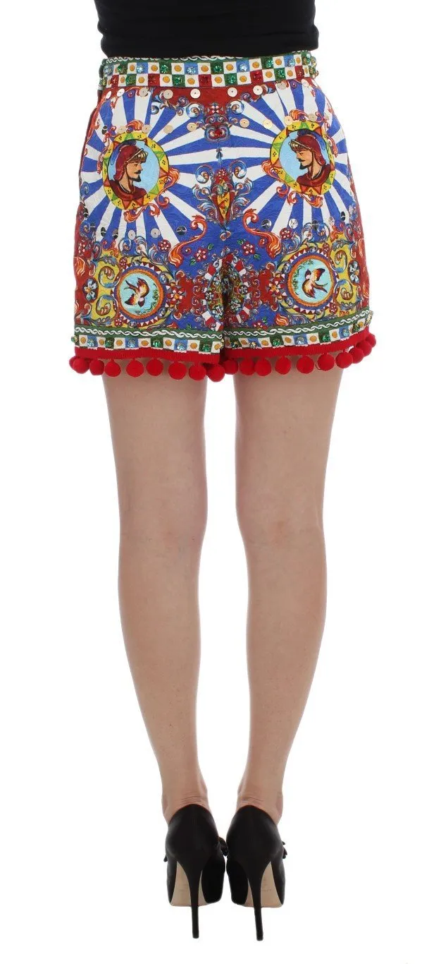 Multicolor Carretto Crystal Pom Pom Mini Shorts
