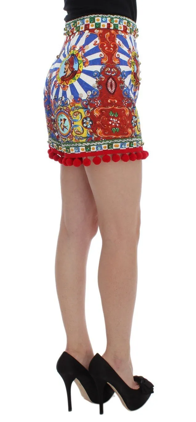 Multicolor Carretto Crystal Pom Pom Mini Shorts