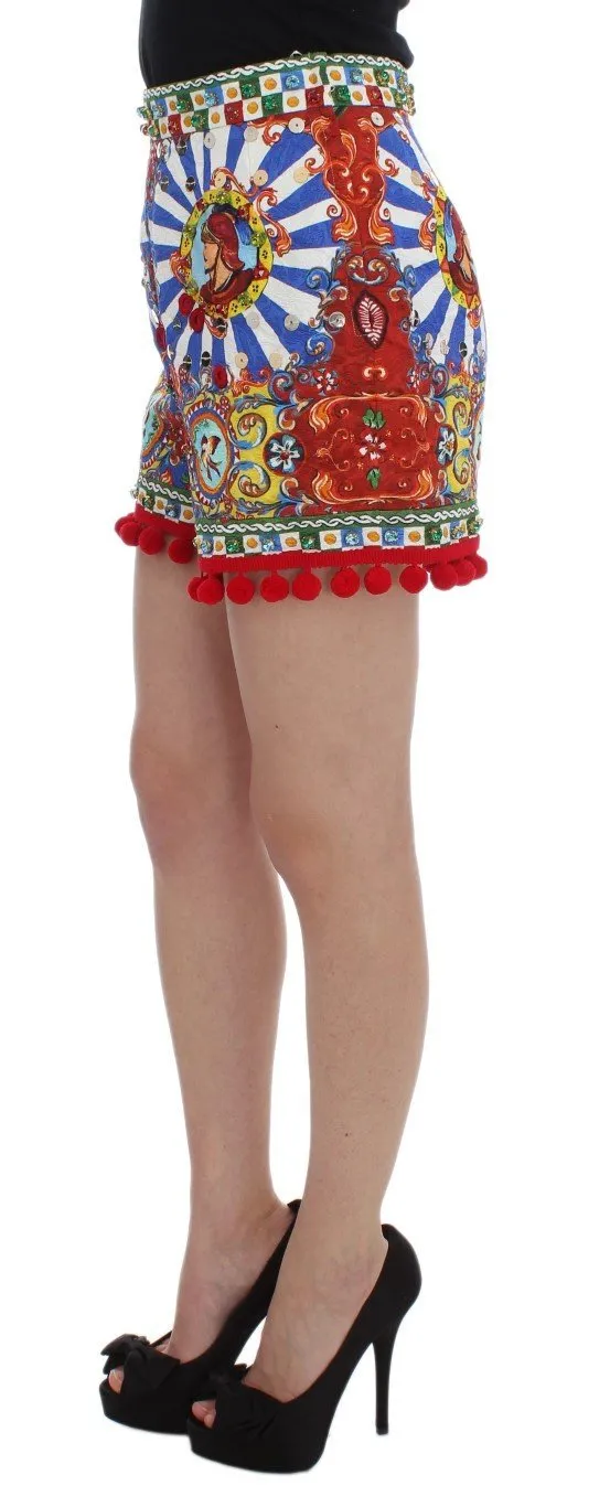 Multicolor Carretto Crystal Pom Pom Mini Shorts