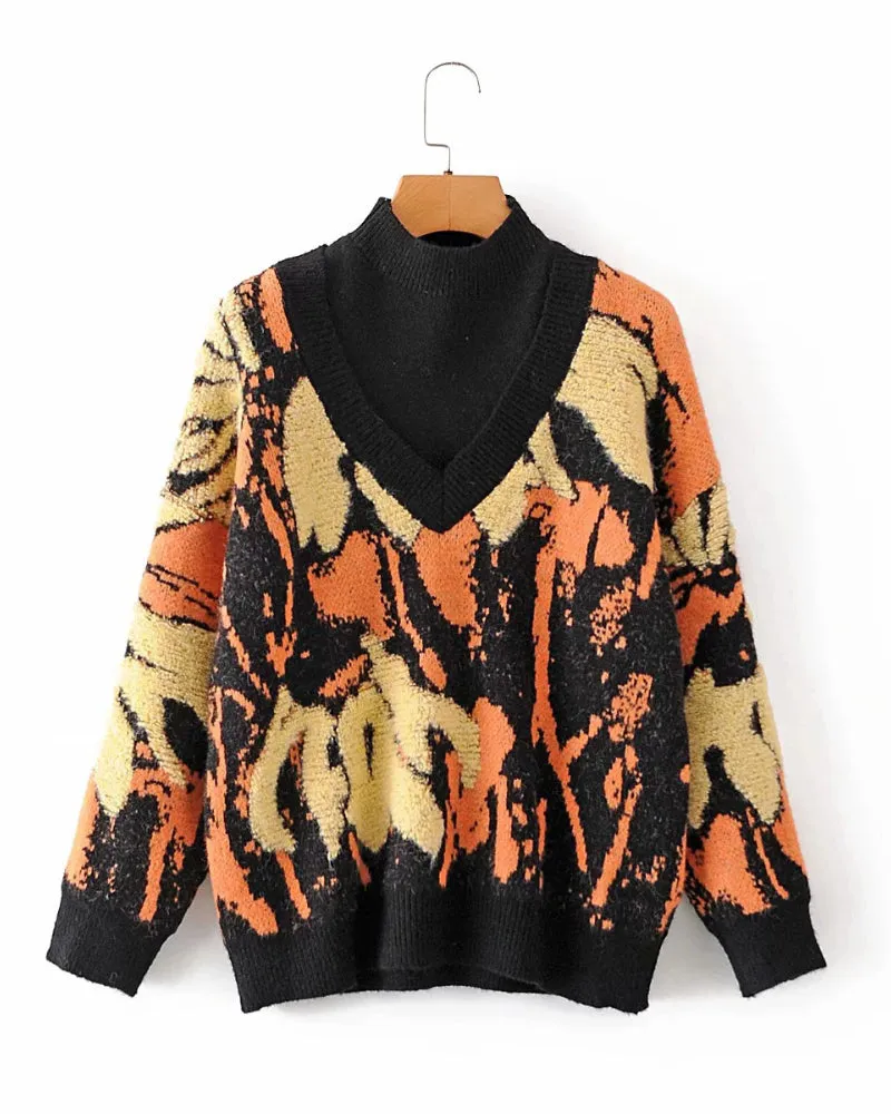 Multicolor Contrast Color Sweater Knit