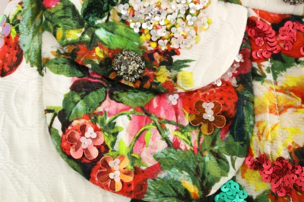 Multicolor Floral Crystal Sequined Cropped Pants