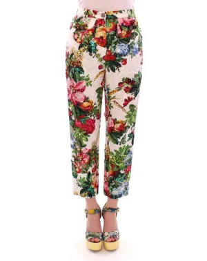 Multicolor Floral Crystal Sequined Cropped Pants