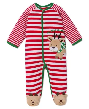 My First Christmas Reindeer Stripe Footie