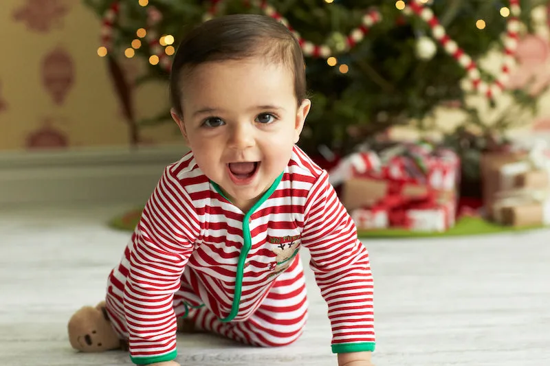 My First Christmas Reindeer Stripe Footie