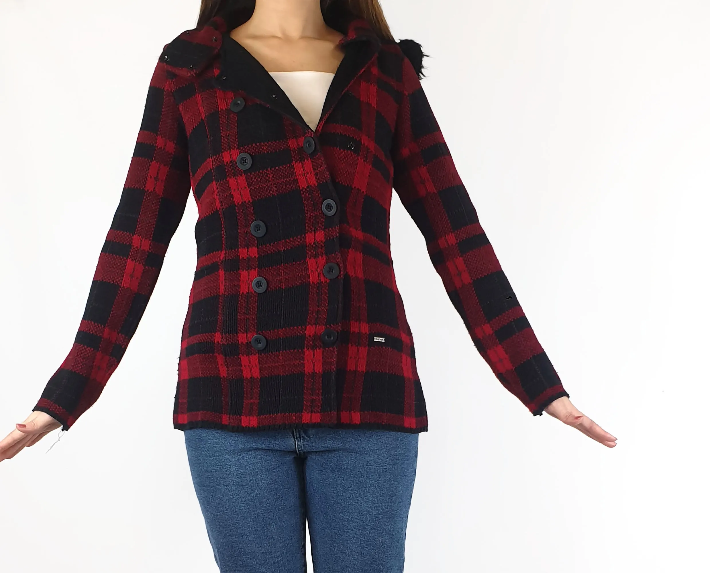 NafNaf red and black plaid coat