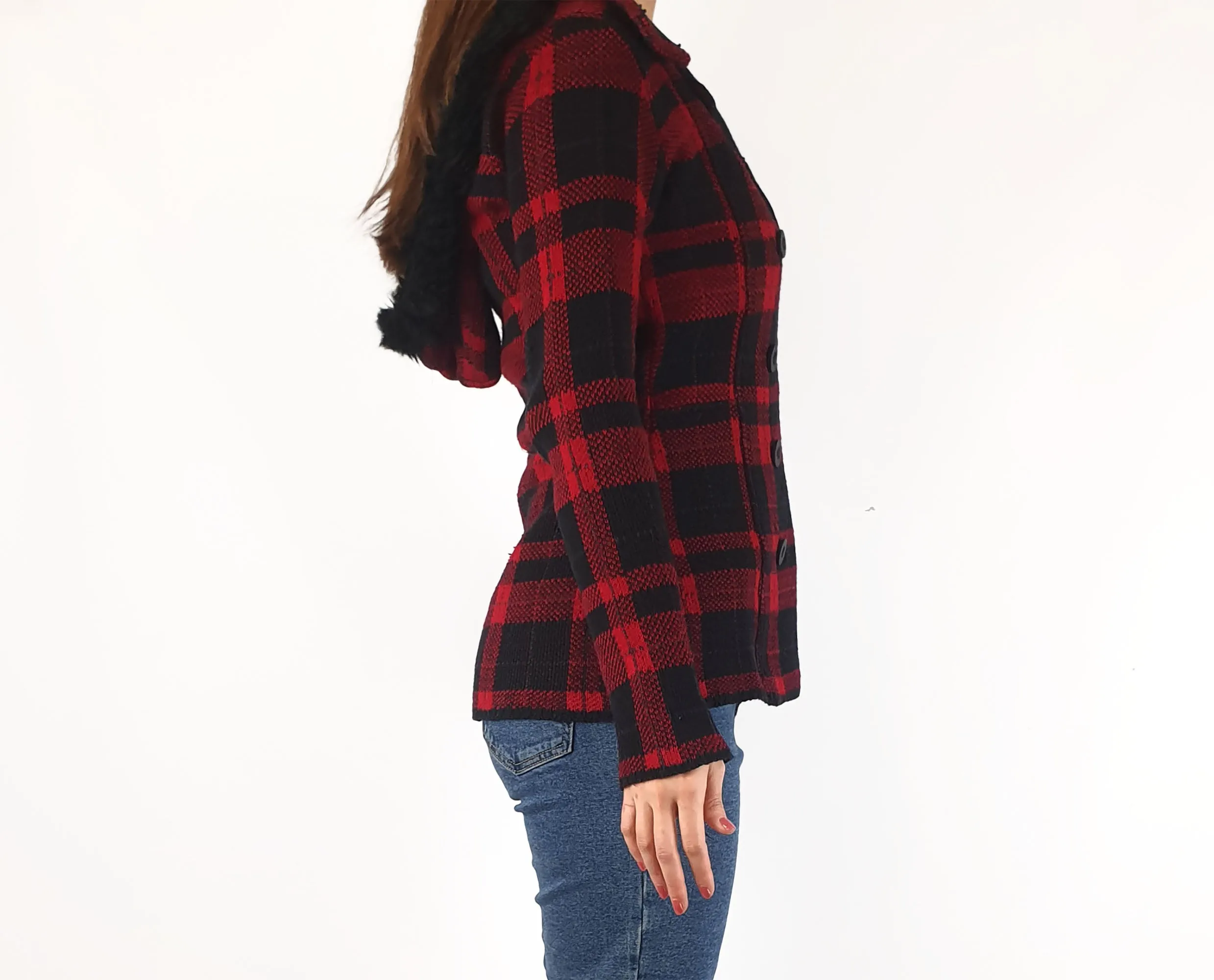 NafNaf red and black plaid coat
