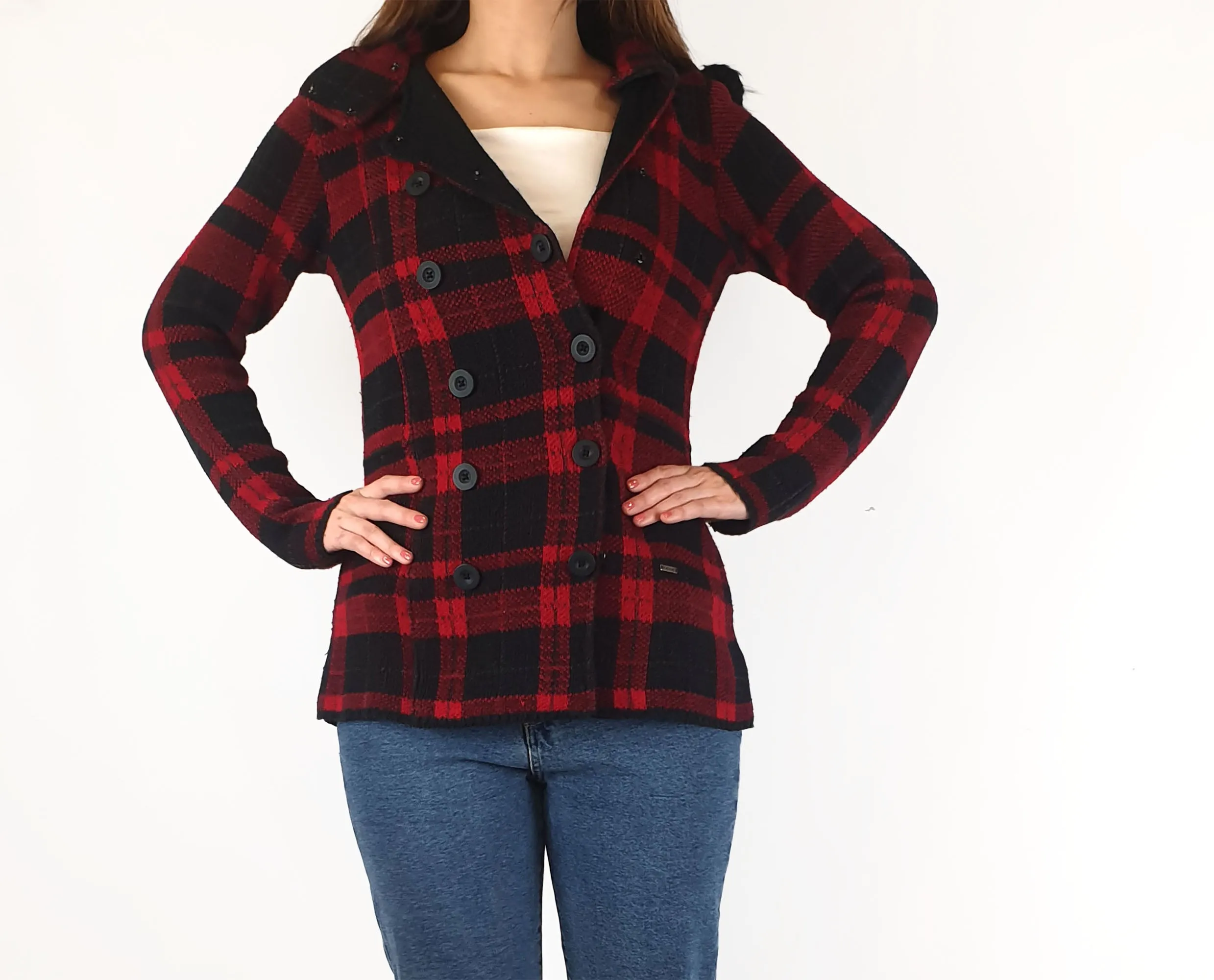 NafNaf red and black plaid coat