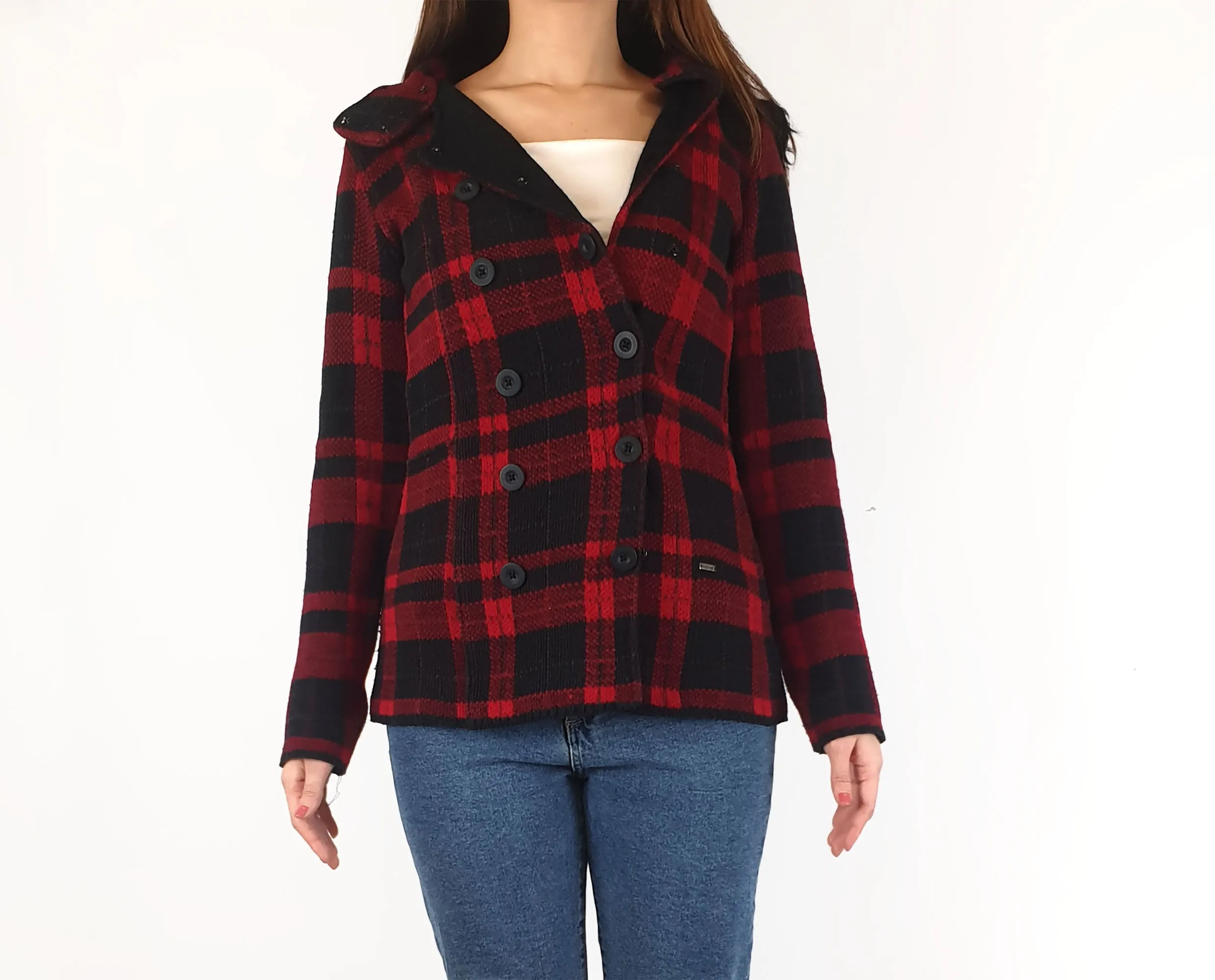 NafNaf red and black plaid coat