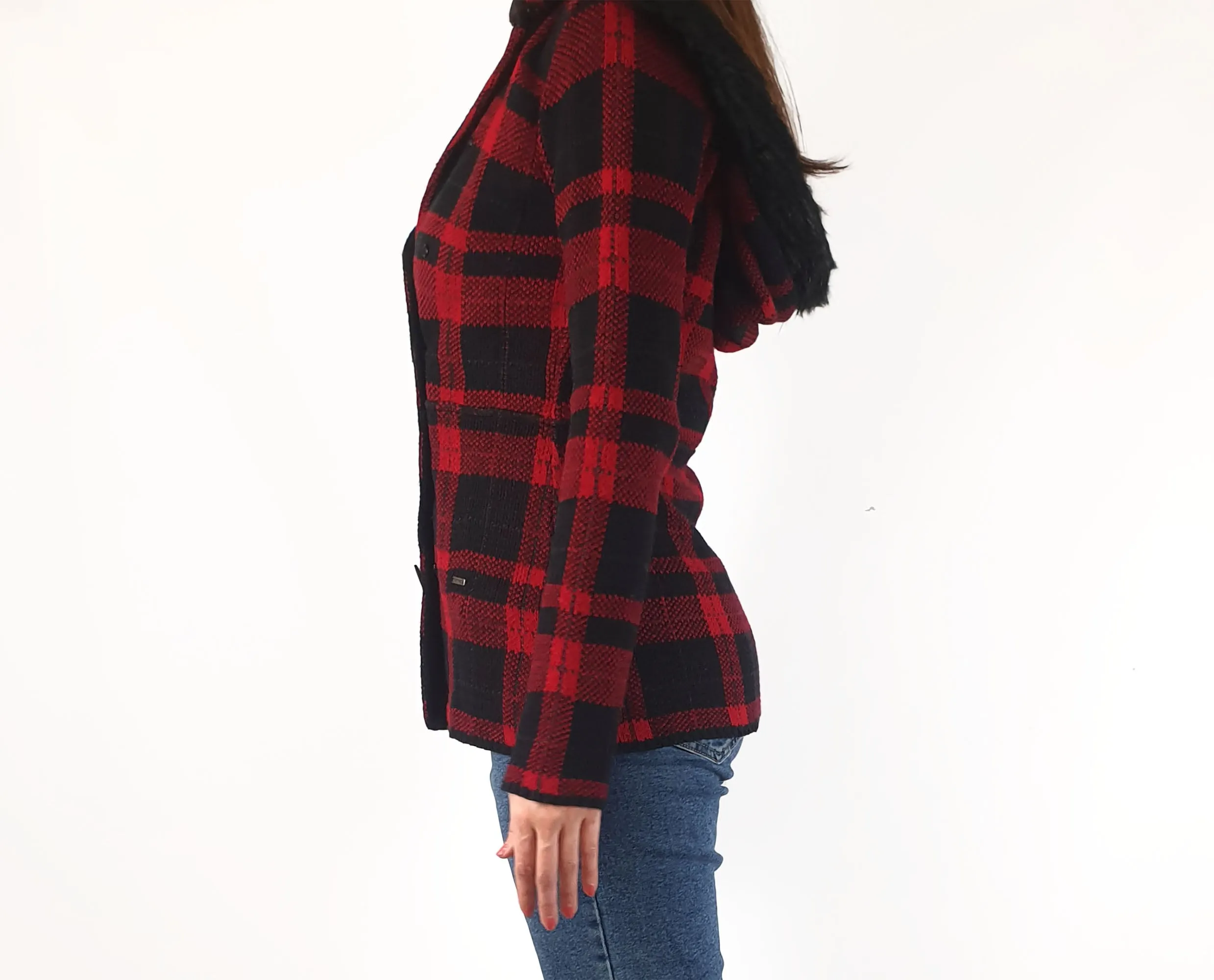 NafNaf red and black plaid coat