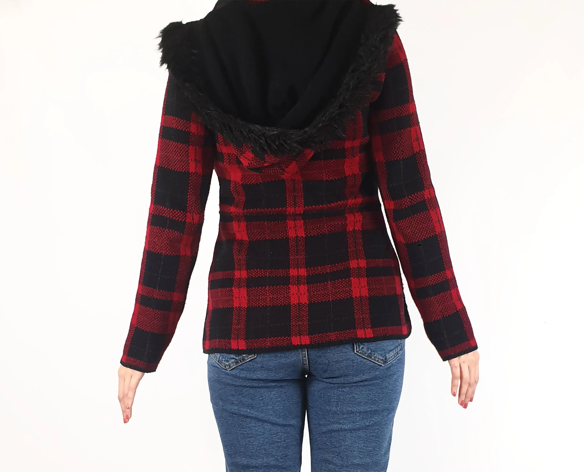 NafNaf red and black plaid coat
