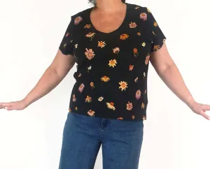 Nancybird black flower print tee shirt size 18