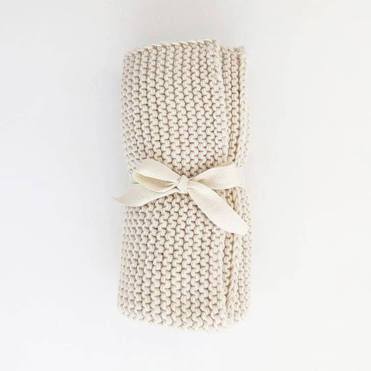 Natural Garter Garter Stitch Knit Baby Blanket: 24" x 24"