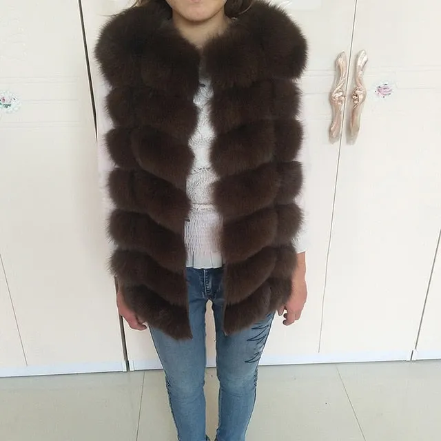 Natural Real Fox Fur Vest Jacket Waistcoat Short sleeveless Vestwoman winter warm Natural Fur Vest Real Fur Jacket Fox Fur Coats