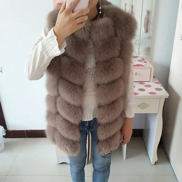 Natural Real Fox Fur Vest Jacket Waistcoat Short sleeveless Vestwoman winter warm Natural Fur Vest Real Fur Jacket Fox Fur Coats