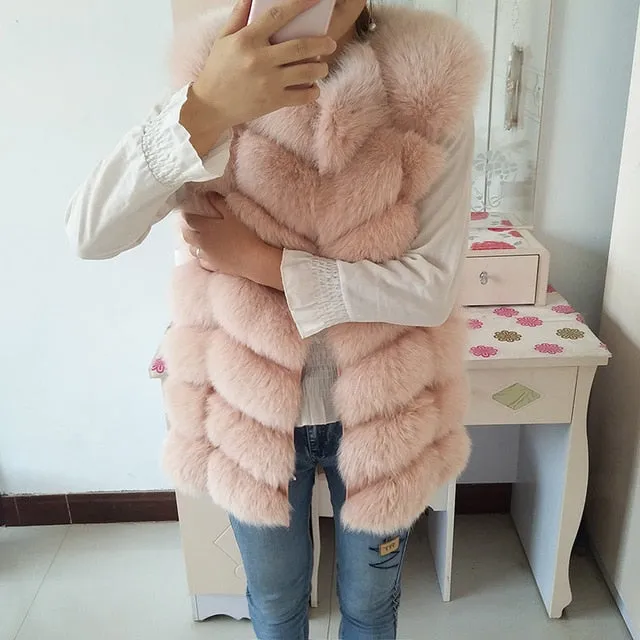 Natural Real Fox Fur Vest Jacket Waistcoat Short sleeveless Vestwoman winter warm Natural Fur Vest Real Fur Jacket Fox Fur Coats