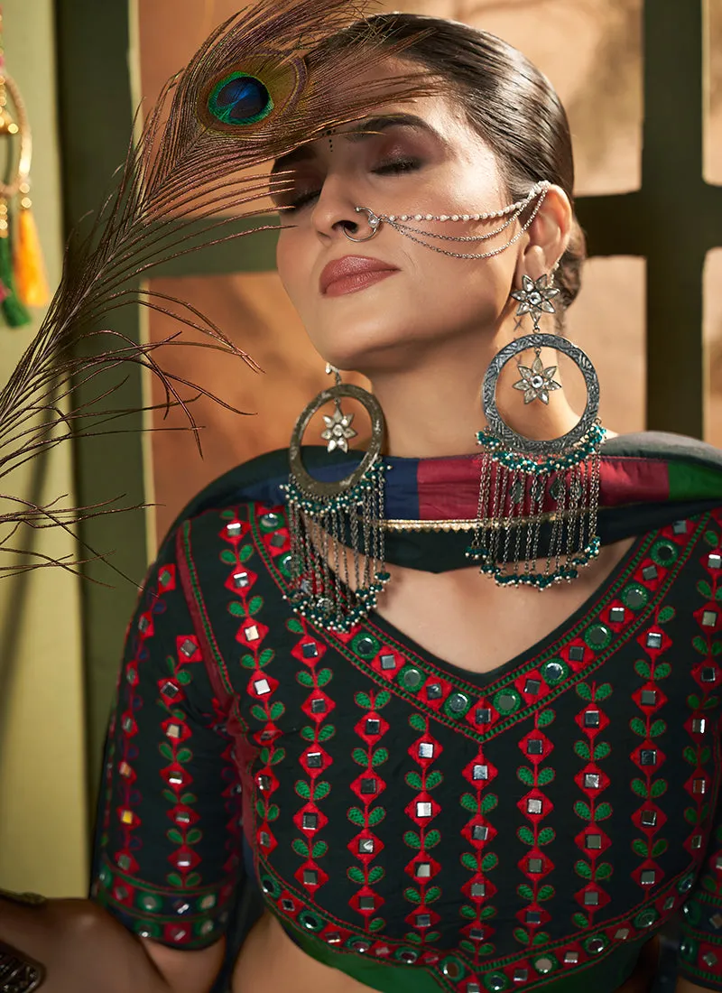 Navy Blue Multicolored Kutchi Embroidered Rajwadi Chaniya Choli