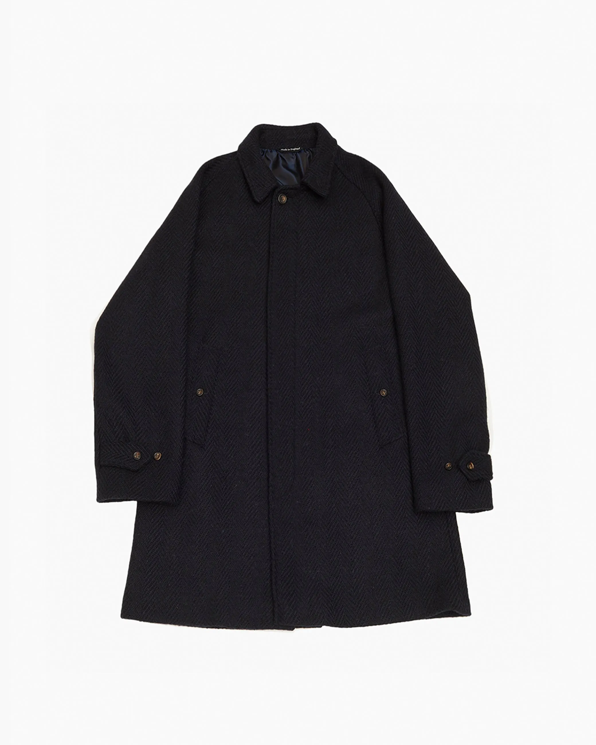 Navy Herringbone Donegal Tweed Overcoat