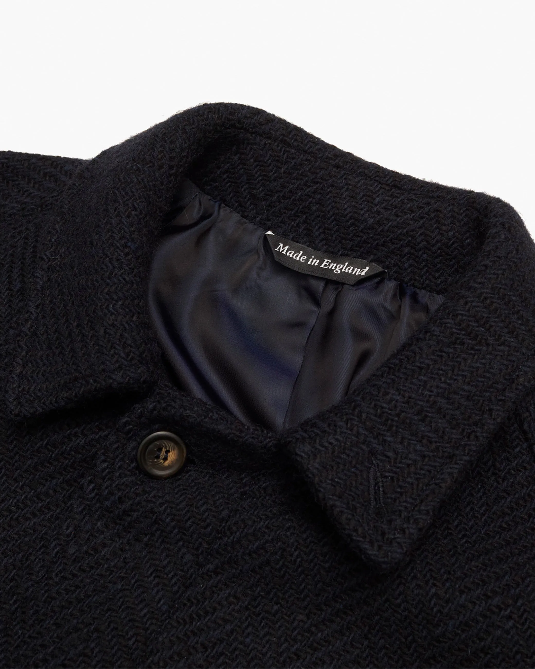 Navy Herringbone Donegal Tweed Overcoat